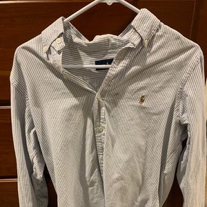 Blue and white polo button up